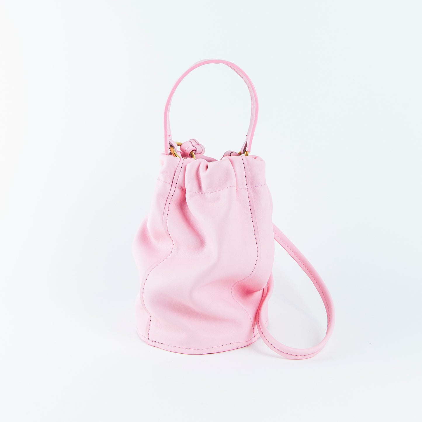pink bucket bag, luxury bucket bag, pink leather bucket bag, pink handbag