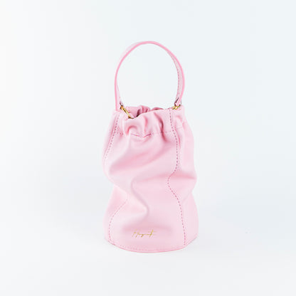 pink bucket bag, luxury bucket bag, pink leather bucket bag, pink handbag