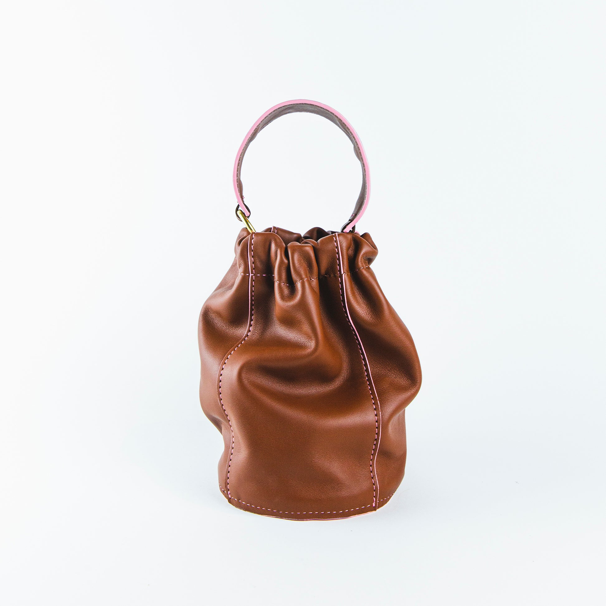 brown leather bucket bag, brown bucket bag, luxury leather bucket bag