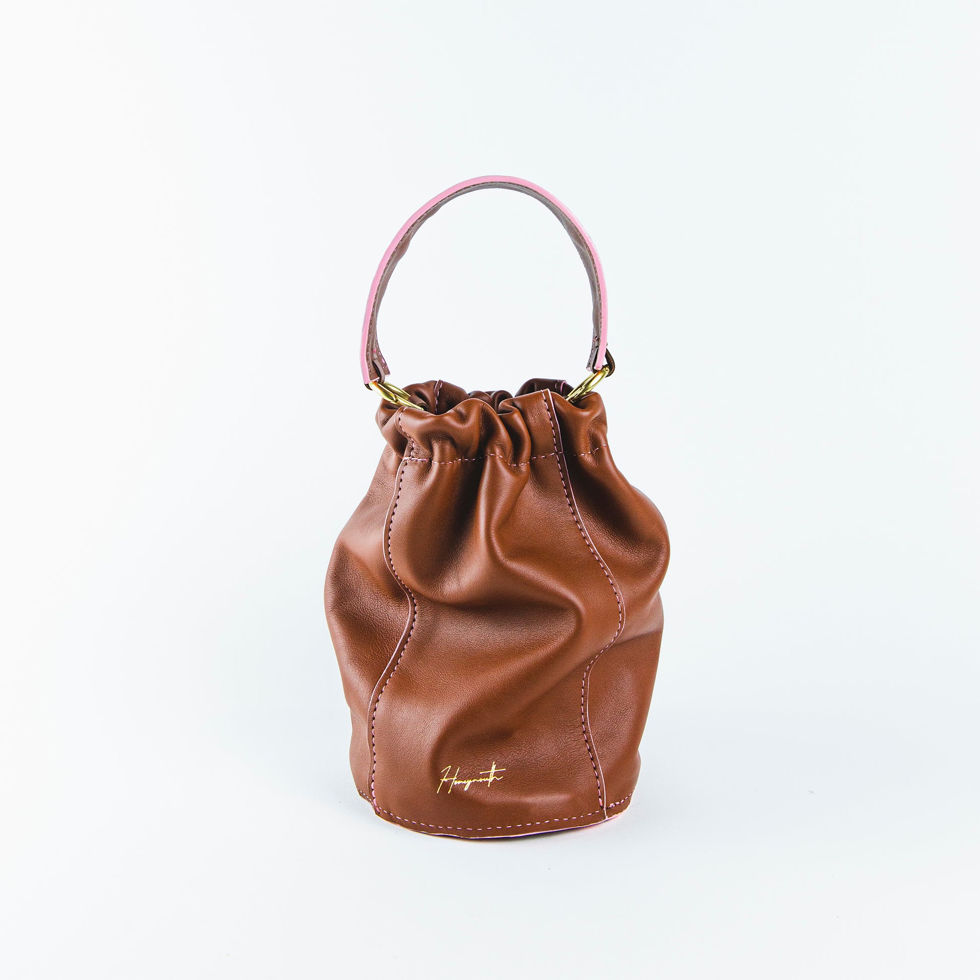  brown leather bucket bag, brown bucket bag, luxury leather bucket bag